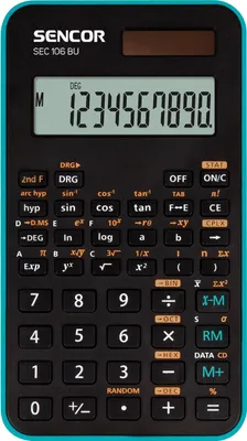 Obrázek produktu pro SENCOR SEC 106 BU Školní kalkulačka, 56 vědeckých funkcí, 10 místný LCD displej, goniometrické a hyperbolické, logaritmické a exponenciální funkce, mocniny a odmocniny, nasouvací kryt