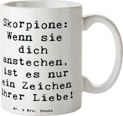 Produktbild von Mr. & Mrs. Panda Becher Spruch Skorpion Liebe - Weiß - Geschenk, Sternzeichen, Kaffeetasse, Horoskop, Teetasse, Stachel, Tasse, Geschenke, Humor, Astrologie, Pott