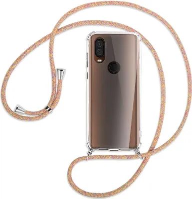 Produktbild von Handykette Backcover-Schutzhülle mit Band (Metall silberfarben) für Motorola One Vision - Rainbow