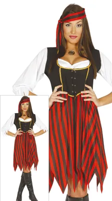 Immagine prodotto di Pirate Queen Carnival Costume Adventure Carnival Sea Stripes Outfit Blusa Fascia Corsetto Gonna Pirate Festival Clothing, Taglia: 42 - 44 (L) Colore: Nero