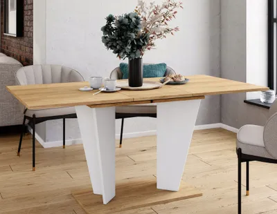 Produktbild von Sellon24® Esstisch Ausziehtisch 120-160 Weiß Eiche Esszimmertisch für 4-6 Personen, mit Synchronauszug, ABS-Kante, 120x76x80 (BxHxT) VIOLAN II R