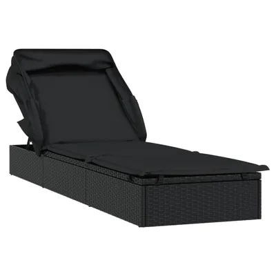 Obrázok produktu pre Lehátko so skladacou strechou čierne 213x63x97cm polyratan