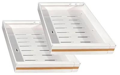 Obrázek produktu pro Organizér do kuchyňské skříňky – výsuvná vložka na police, sada 2 kusů – teleskopické kolejnice 32–52 cm – ocel – snadno vyjíždějící zásuvka – pro koření a nádobí – bílá barva