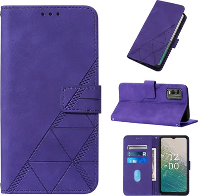 Immagine prodotto di Custodia in pelle flip per Nokia C32 con design a portafoglio e goffratura, porta carte e supporto Viola