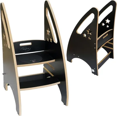 Produktbild von Skyline 3-in-1 wachsender Tritthocker Kleinkind Turm Helfer, Holz Kleinkind Stehhocker für Badezimmer oder Küche, Anti-Rutsch-Füße, Handläufe 100 kg