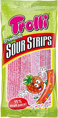 Produktbild von Trolli Strawberry Sour Strips saure Fruchtgummi Streifen 85g