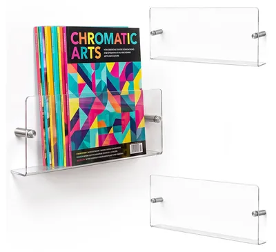 Image de Relaxdays, ensemble de 3 supports muraux pour magazines, en acrylique, dimensions totales : 14,5 x 48 x 5,5 cm, idéal pour le salon, transparent