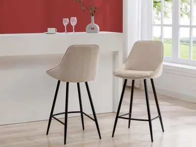 Produktbild von Barhocker 2er-Set - Cord & schwarzes Metall - Cremefarben - MASURIE