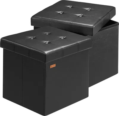 Produktbild von CASARIA® Hocker mit Stauraum 2er Set Schwarz Faltbar Deckel Kunstleder Gepolstert 38x38cm Schlafzimmer Wohnzimmer Flur Sitzhocker Fußhocker Polsterhocker
