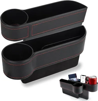 Zdjęcie produktu dla Organizer do szczelin fototela samochodowego 2 szt., imitacja skóry , 27x8x14.5 cm, czarny, do fotel