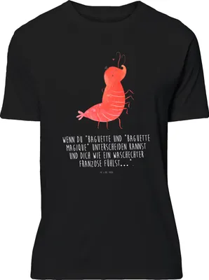Produktbild von Mr. & Mrs. Panda Größe S T-Shirt Garnele Franzose - Schwarz - Geschenk, mit Spruch, Tshirt, Krabbe, Meer, Basic-Shirt, Französisch, Shirt