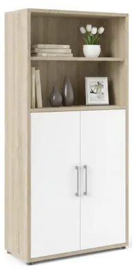 Produktbild von Kommode Saotome, Wohnzimmerbuffet, Wohnzimmer-Sideboard, Moderne Küchen-Speisekammer, 89x40 h186 cm, Eiche und Weiß