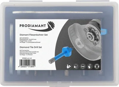 Immagine prodotto di Set di punte per piastrelle PRODIAMANT, 5 pezzi, ø 5-10 mm, per smerigliatrice angolare a batteria da 75 mm (76 mm)