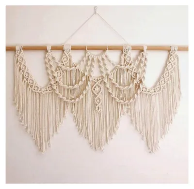 Produktbild von Makramee Wandbehang in großer Ausführung, böhmisches Wanddekor, Wandteppich für über das Kopfteil, Kunsthandwerk, gewebter Wandteppich, Hochzeitsvorhang, 97 cm B x 70 cm L
