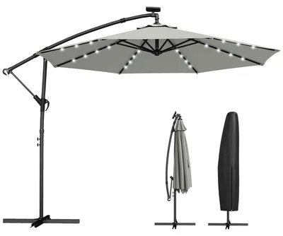 Produktbild von Outsunny Ampelschirm LED Solar ca. Ø300 cm Drehbar Sonnenschirm mit Kurbel
