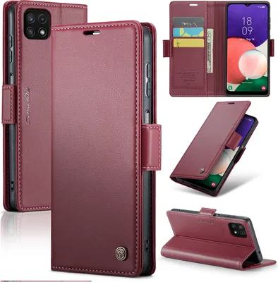 Produktbild von Galaxy A22 5G Hülle, Leder Brieftasche Kartenfach Schutzhülle mit Standfunktion für Samsung Galaxy A22 5G Rot