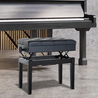 Produktbild von Höhenverstellbare Klavierbank mit Stauraum, 55x33x48-58 cm, Kunstleder, Schwarz, Massivholzbeine