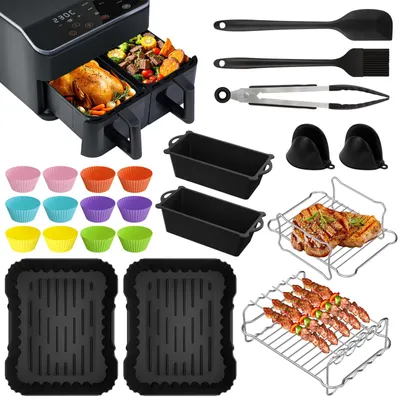 Produktbild von Heißluftfritteuse Zubehör Set Airfryer Zubehör 9-tlg Brotbackformen für COSORI CAF-R901-AE Airfryer Dual Zone 8.5L Silikonformen Grillrost BPA-frei