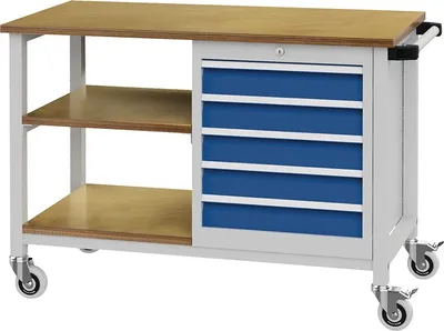 Produktbild von Werkbank B1200xT540xH880mm Buche Multiplex lichtgrau/signalblau 5 Schubl. - 04.512.05 7035/5005
