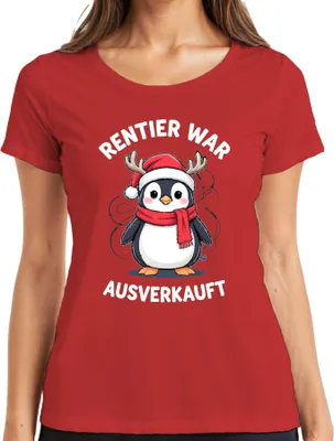 Produktbild von Rentier war t Pinguin Weihnachten lustig Geschenk Damen T-Shirt, Rot, 3XL