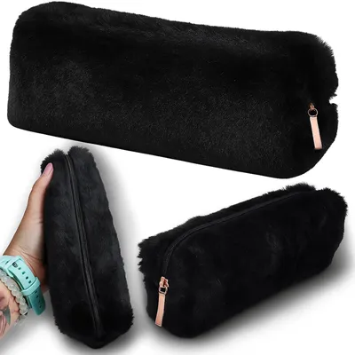Obrázek produktu pro školní penál tuba kožešinový plyšový černý pouzdro na psací potřeby 20 x 8 x 6 cm