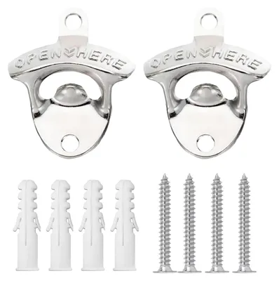 Wandflaschenöffner, 2 Stück, Metall, schwarz, mit Schrauben