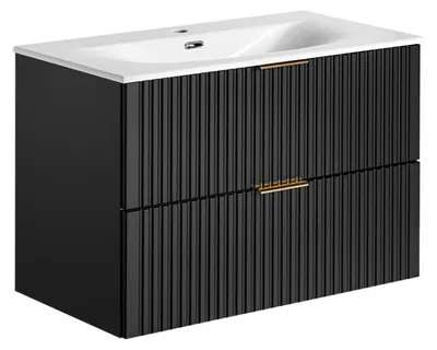 Produktbild von Möbelwaschtisch NOXERA 80 cm – Mattschwarz – Einbauwaschbecken + Siphon
