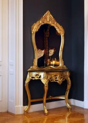 Produktbild von Casa Padrino Barock Spiegelkonsole Gold mit Marmorplatte - Konsole mit Spiegel