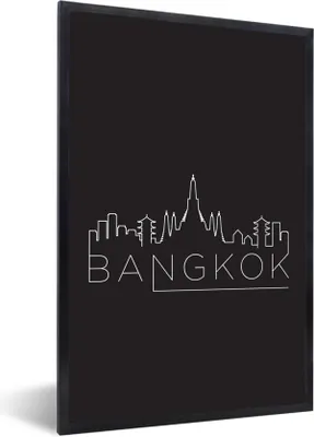Produktbild von MuchoWow® MuchoWow® Gerahmtes Poster Skyline "Bangkok" weiß auf schwarz 60x90 cm - Poster mit zchwarzem Bilderrahmen - Kunst