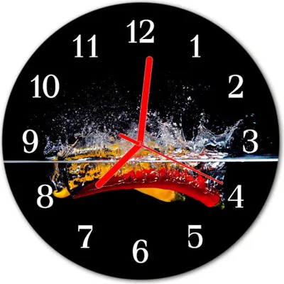 Produktbild von Glasuhr Wanduhr Küchenuhr Echt-Glas 30fi cm Chilischoten rot gelb