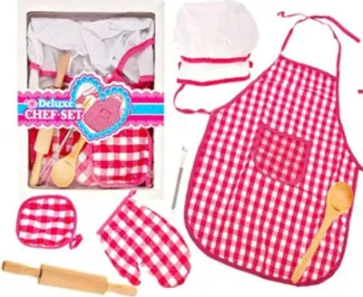 Obrázek produktu pro MalPlay Chef Set dětská zástěra s kuchařskou čepicí a rukavicemi | kostým pro hraní rolí | skvělý doplněk do dětské kuchyně| pro dívky od 3 let