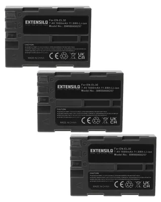 Produktbild von EXTENSILO 3x Akku kompatibel mit Nikon D300, D200, D300s, D700, D70, D50, D100, D70s, D90, D80, D900 Kamera (1600 mAh, 7,4 V, Li-Ion)