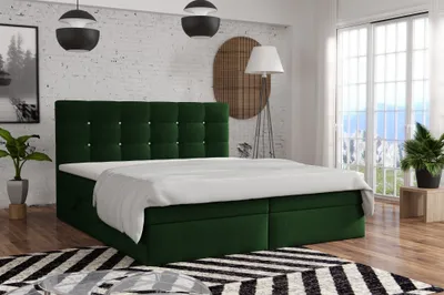 Produktbild von Boxspringbett Schlafzimmerbett BASILIO 140x200cm Stoff Fresh Flaschengrün