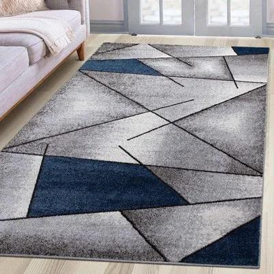 Produktbild von Famanu Teppich Gewebt - Blau Modern, Geometrisches Design, 60 x 110 cm