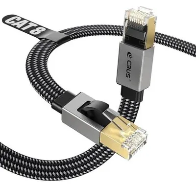 Zdjęcie produktu dla Kabel ethernet cat 8 RJ45 3M płaski pleciony miedź f/ftp 40GB/S