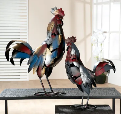 Obrázek produktu pro Gilde Figur, kohout, Otto, kov, šedá barva, balení 2 kusů. Výška: 38,50 cm, šířka: 30,00 cm, hloubka: 12,50 cm. Číslo produktu: 51866