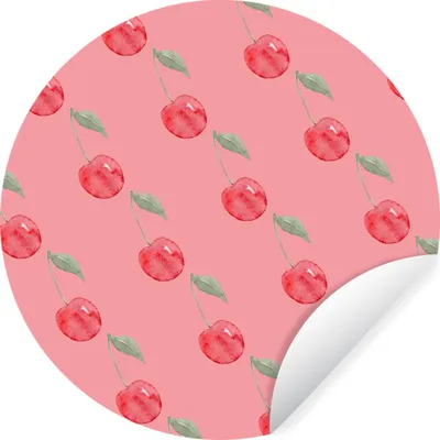 Produktbild von MuchoWow® Runde Wandtattoo - Wandsticker Tapete Aufkleber Kirschen - Aquarell - Rosa Ø 100 cm Selbstklebend und Repositionierbar - Wandaufkleber - Kreis - Tapetenkreis - Wandbild rund - Schlafzimmerdekoration - Wanddeko - runde Tapete - Kunst für zu Hause