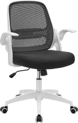 Imagen del producto de Silla de oficina ergonómica Unyqoos®: altura ajustable, giratoria con función de inclinación, reposabrazos plegables, asiento acolchado de 7 cm, capacidad de hasta 120 kg, color blanco/