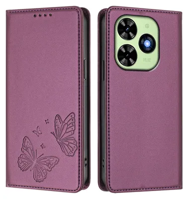 Produktbild von Lederhülle für Tecno Spark Go 2024/Spark 20/20C/Pop 8/Infinix Smart 8/8 Pro/8 Plus/Hot 40i, Schmetterling Prägung Leder Brieftasche Schutzhülle mit Ständer Lila
