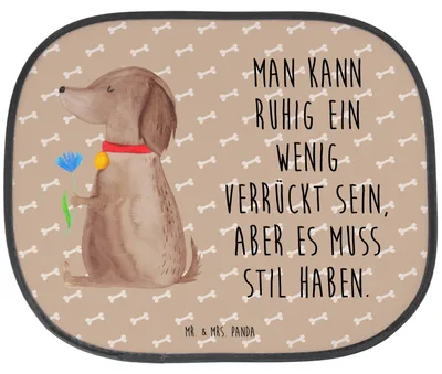 Produktbild von Mr. & Mrs. Panda Sonnenschutz Auto Hund Blume - Hundeglück - Geschenk, Hunde, Vierbeiner, Scheibenschutz, Sprüche, Süß, Haha, Frauchen, Hitzeschutz, Sonnenblende, fenster