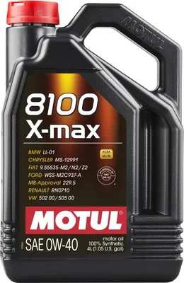 Obrázok produktu pre Motul Oil Motul 0W40 4L 8100 X-Max A3/B4 / Sn / Ll01 / 229.5 / 502.00 505.00 / Bmw / Mb / A40 / Wss M2C 937A