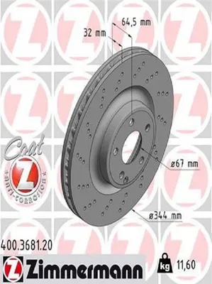 Produktbild von 2x ZIMMERMANN 400.3681.20 Bremsscheibe Vorderachse