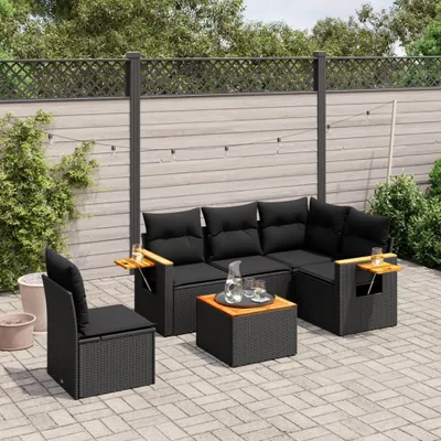 Produktbild von Design 6-tlg. Garten-Sofagarnitur mit Kissen Schwarz Poly Rattan, Gartenmöbel-Sets 2024 Neu