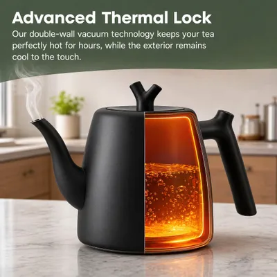 Image de Théière à double paroi, 2 litres, en acier inoxydable, avec filtre, pour le thé en vrac