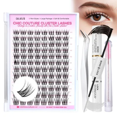 Productafbeelding van DIY Wimperverlengset, 168 stuks, D-krul clusterwimpers met lijm en afsluitmiddel