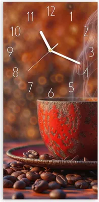 Produktbild von Wanduhr aus Glas mit Motiv Kaffeetasse im Herbst- 30 x 60 cm - inkl. Aufhängesystem