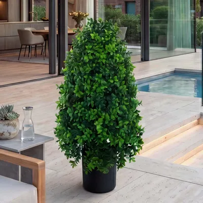 Produktbild von Künstlicher Buchsbaum MCW-Q89, Buchs Buxus im Topf Dekobaum Kunstpflanze Kegel naturgetreu immergrün Outdoor 60x30x30cm