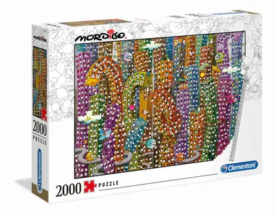A product shot of a Clementoni puzzle box featuring a colorful illustration of a cityscape.