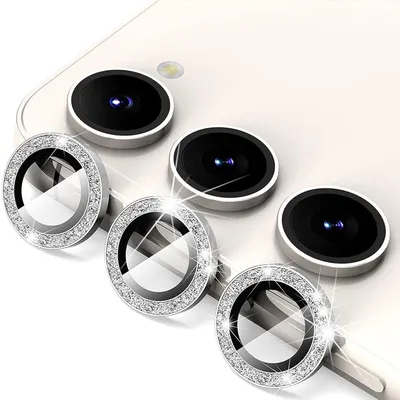 Produktbild von Für Samsung Galaxy S25 Aluminium Glitzer Ring Kamera + H9 Tempered Hart Glas Silber