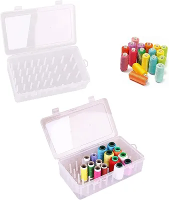 Produktbild von 2 Stück Nähgarn Aufbewahrungsbox Garnrollen Aufbewahrung 42 Garnrollen Klarer Kunststoff Garnrollen Aufbewahrungsbox Nähgarn Box für Aufbewahrung Stickgarn Bastelarbeiten Nähen